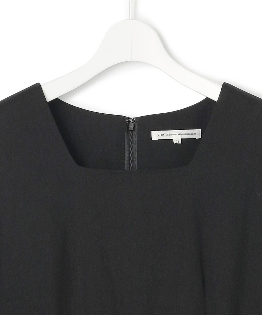 23区 S 【洗える】リネンレーヨンストレッチ スクエアネック オールインワン 