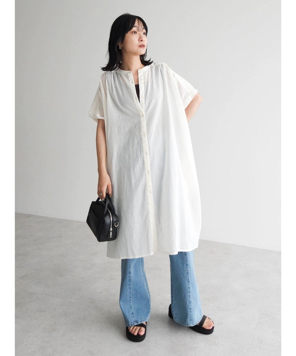 Green Parks インド綿 　ギャザー５分袖チュニック 