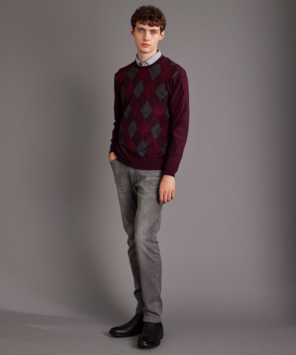 JOSEPH ABBOUD 【滑らかな肌触り/洗える】 エクストラファインメリノアーガイルクルーネック  ニット 