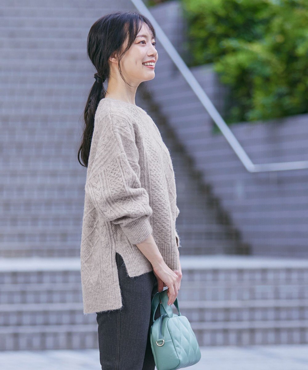 Tiaclasse 【洗える】ケーブル柄編みニットプルオーバー 