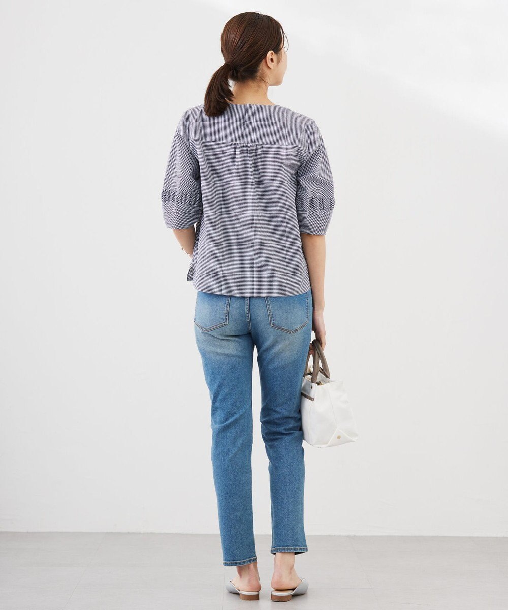 J.PRESS LADIES L 【洗える】アセVis ギンガム ボリュームスリーブ ブラウス 