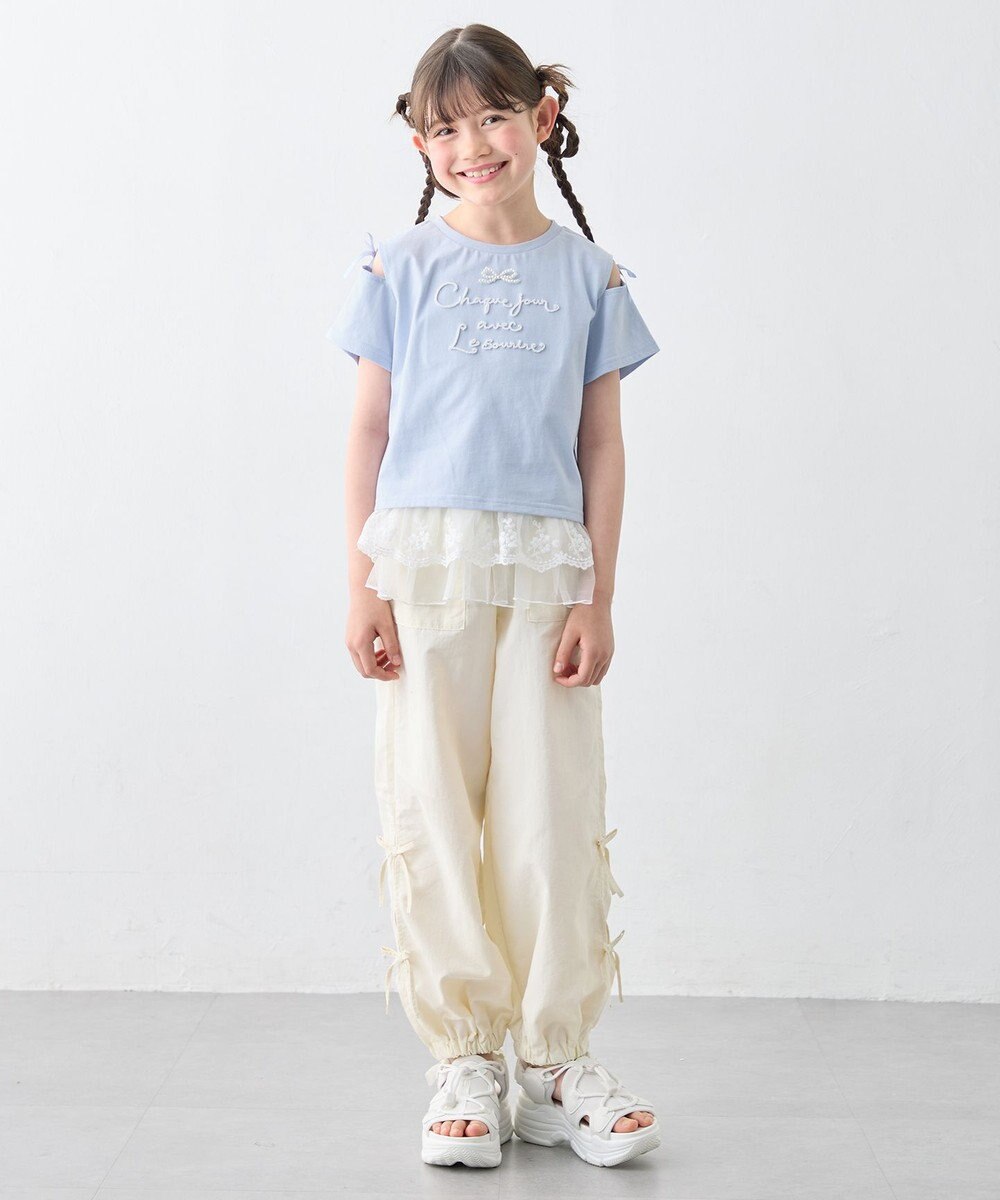 ANY KIDS 【洗濯機可能】肩あき ロゴ刺繍Tシャツ 