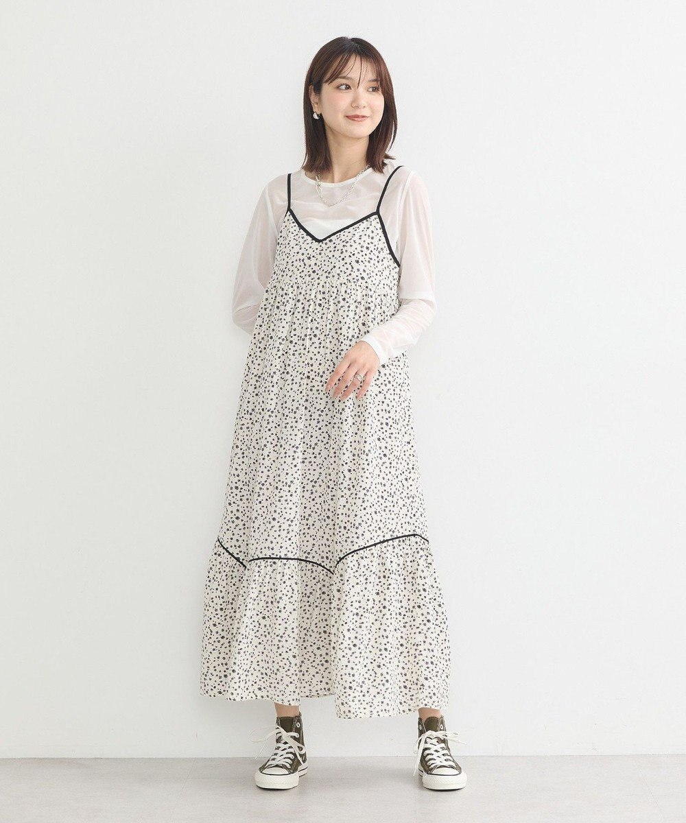 earth music&ecology 切替パイピングフラワーキャミワンピース 