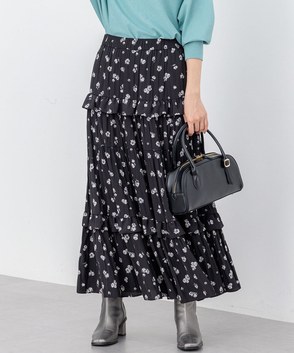 組曲 S 【加藤ローサさん着用 / レングス調整可能】ギャザーライトデシンティアード スカート 