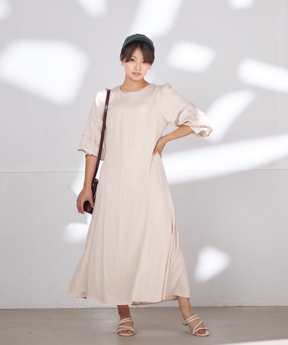 Tiaclasse L 【洗える】ナローフレアパフスリーブワンピース 