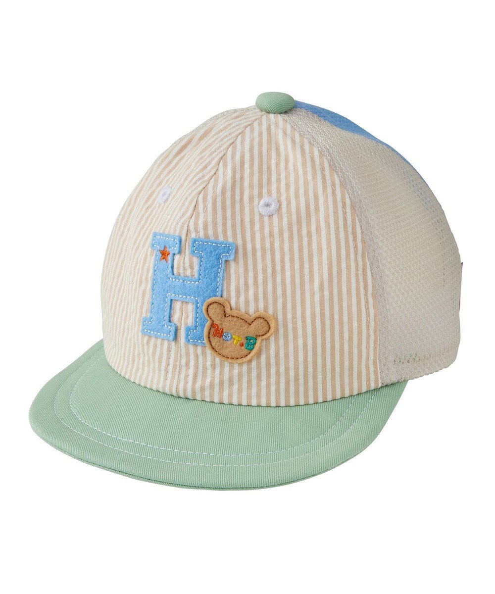 MIKI HOUSE HOT BISCUITS 【44-54cm】 ストライプ ロゴメッシュキャップ 