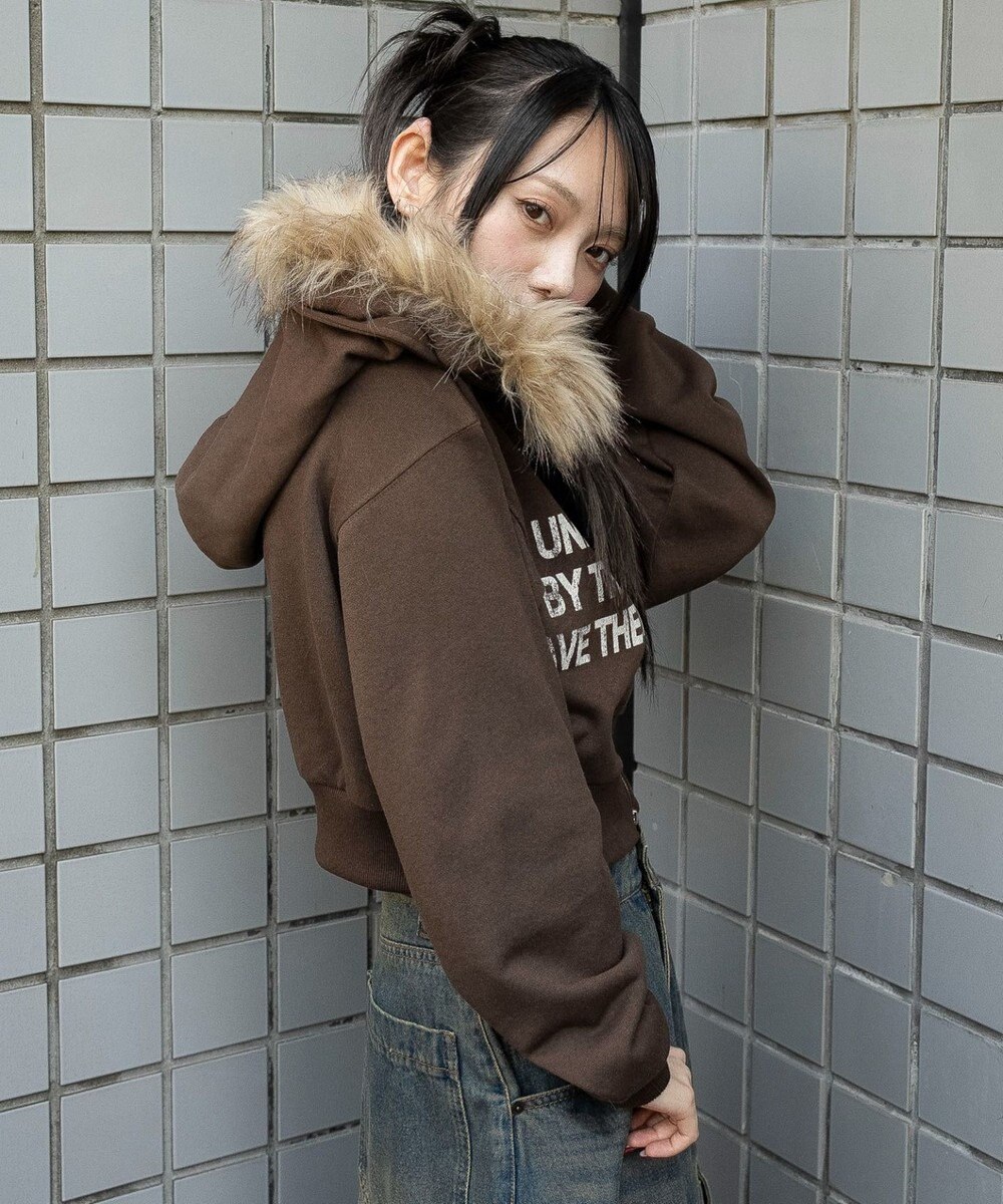 WEGO ファーフードショートZIPパーカー 