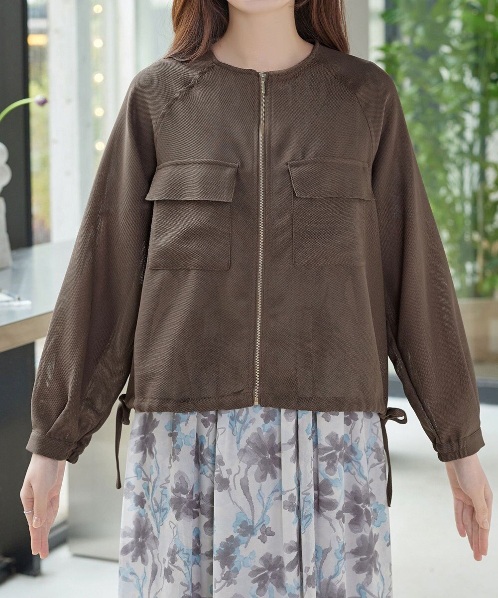 Tiaclasse メッシュジャガードノーカラーブルゾン 