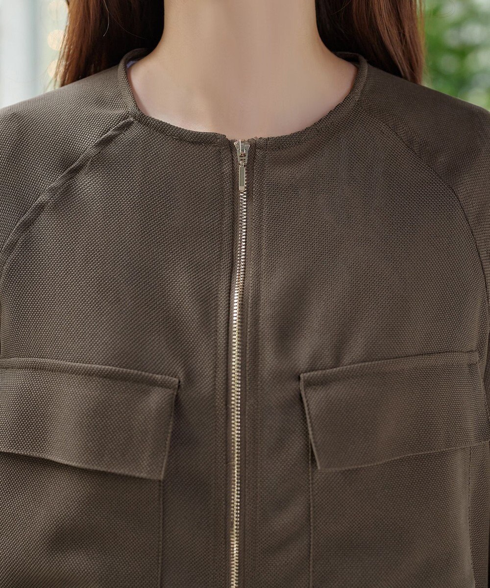 Tiaclasse メッシュジャガードノーカラーブルゾン 