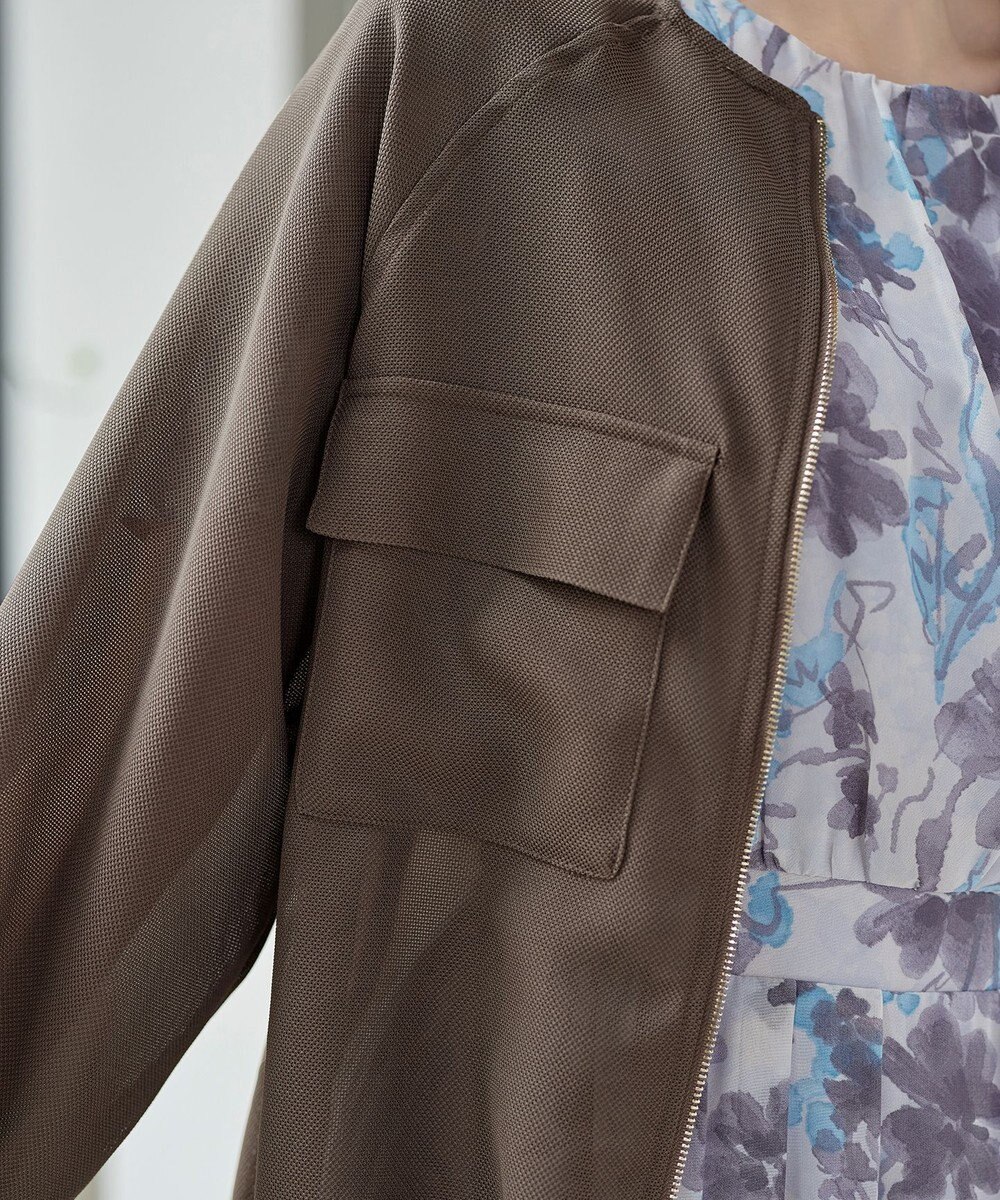 Tiaclasse メッシュジャガードノーカラーブルゾン 