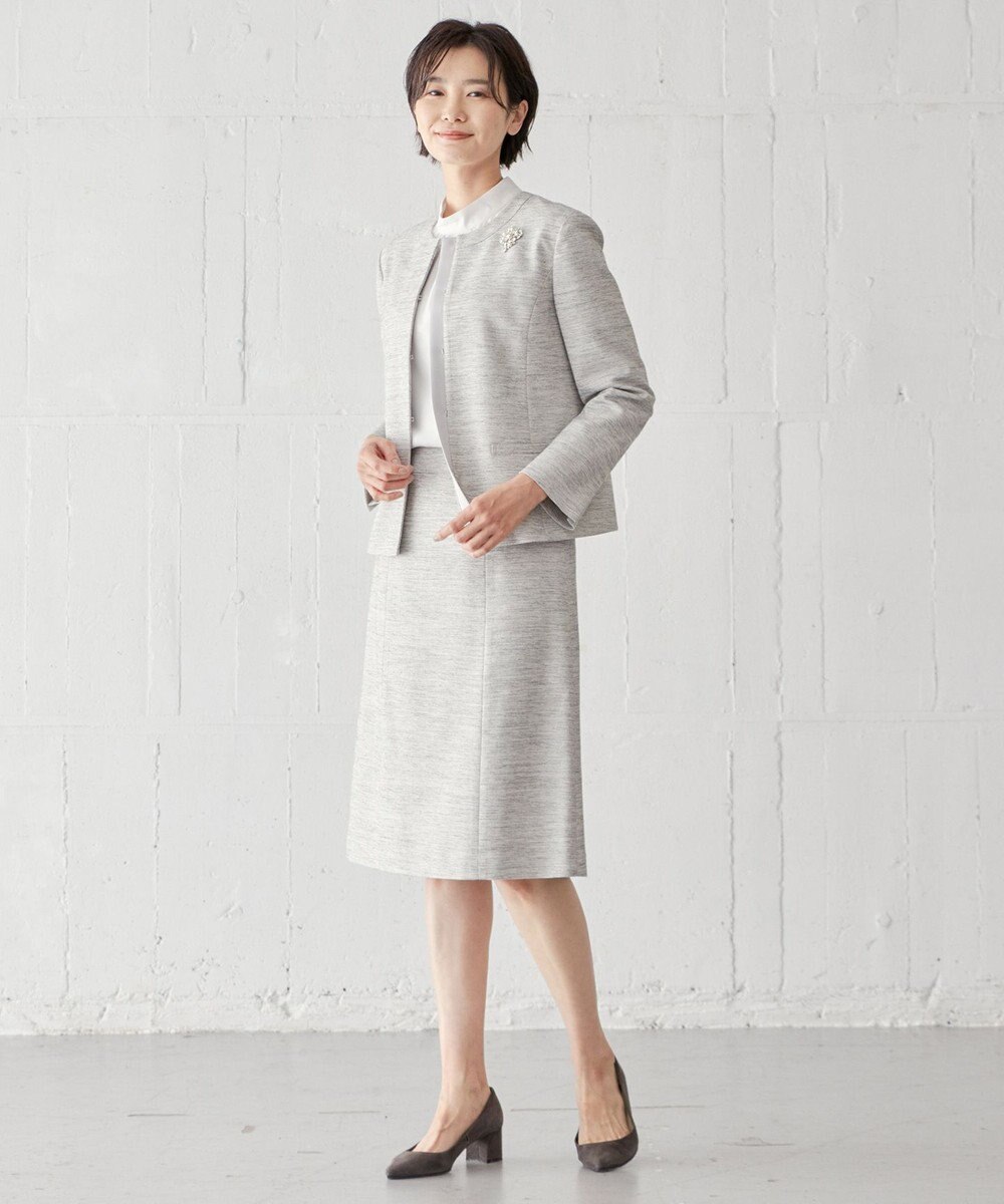 J.PRESS LADIES ライトツイードストレッチ ノーカラー ジャケット 