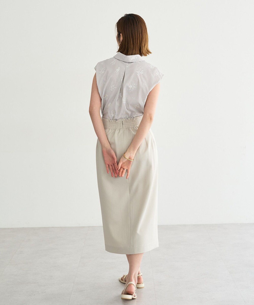 YECCA VECCA ストライプ柄フラワー刺繍シャツ 