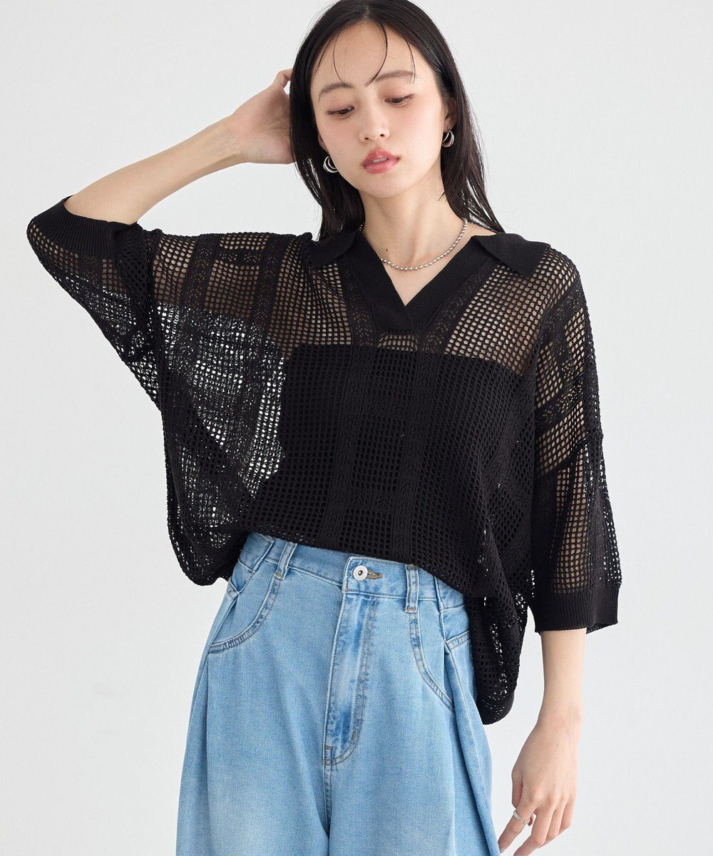earth music&ecology レーシースキッパーポロニットプルオーバー 