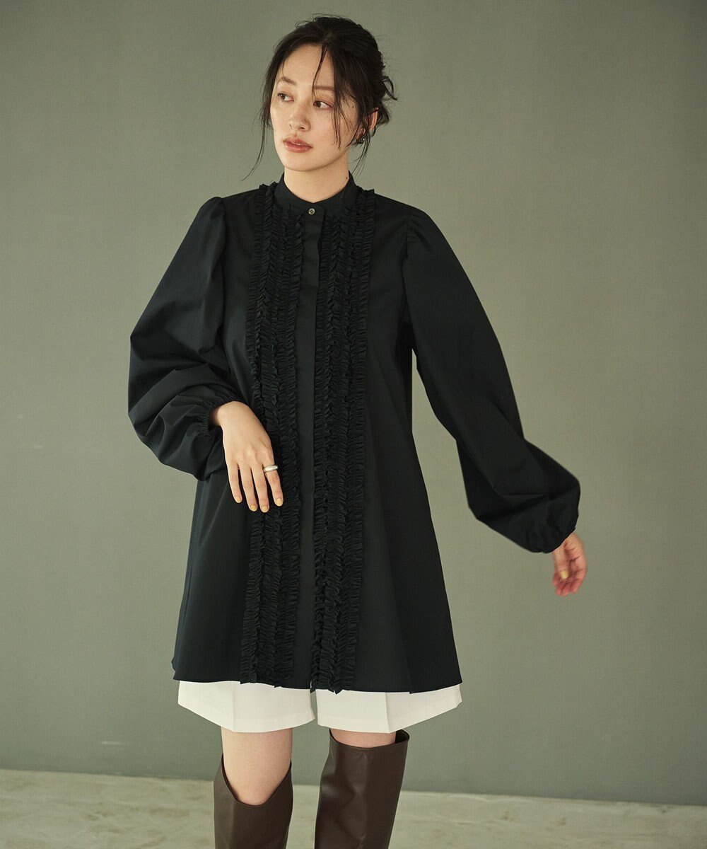 #Newans 【シワになりにくい/洗濯機可能】ロングフリルチュニック 