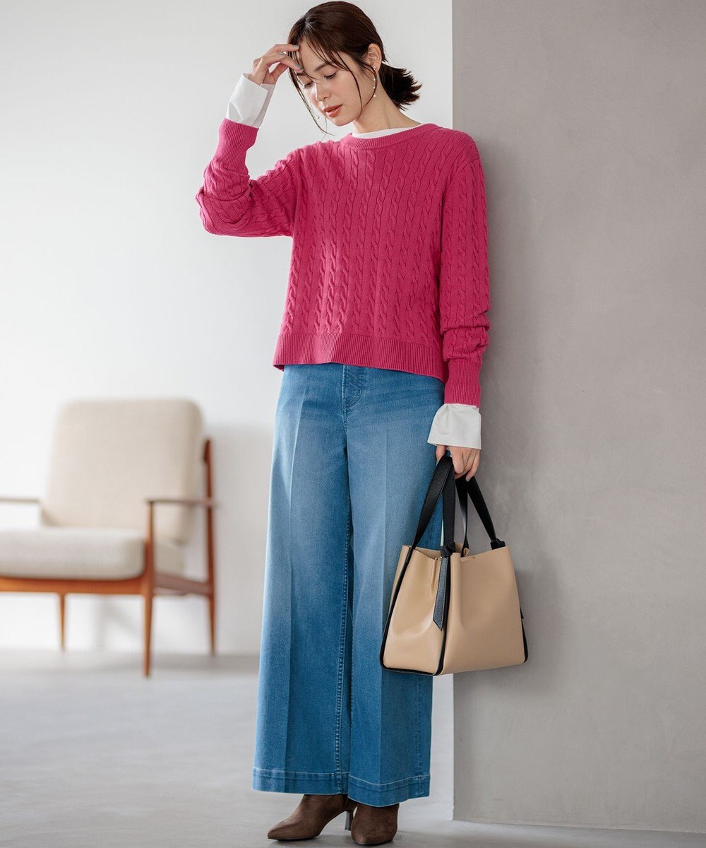 組曲 【前後着用可】コットンカシミヤ混2WAYケーブル ニット 