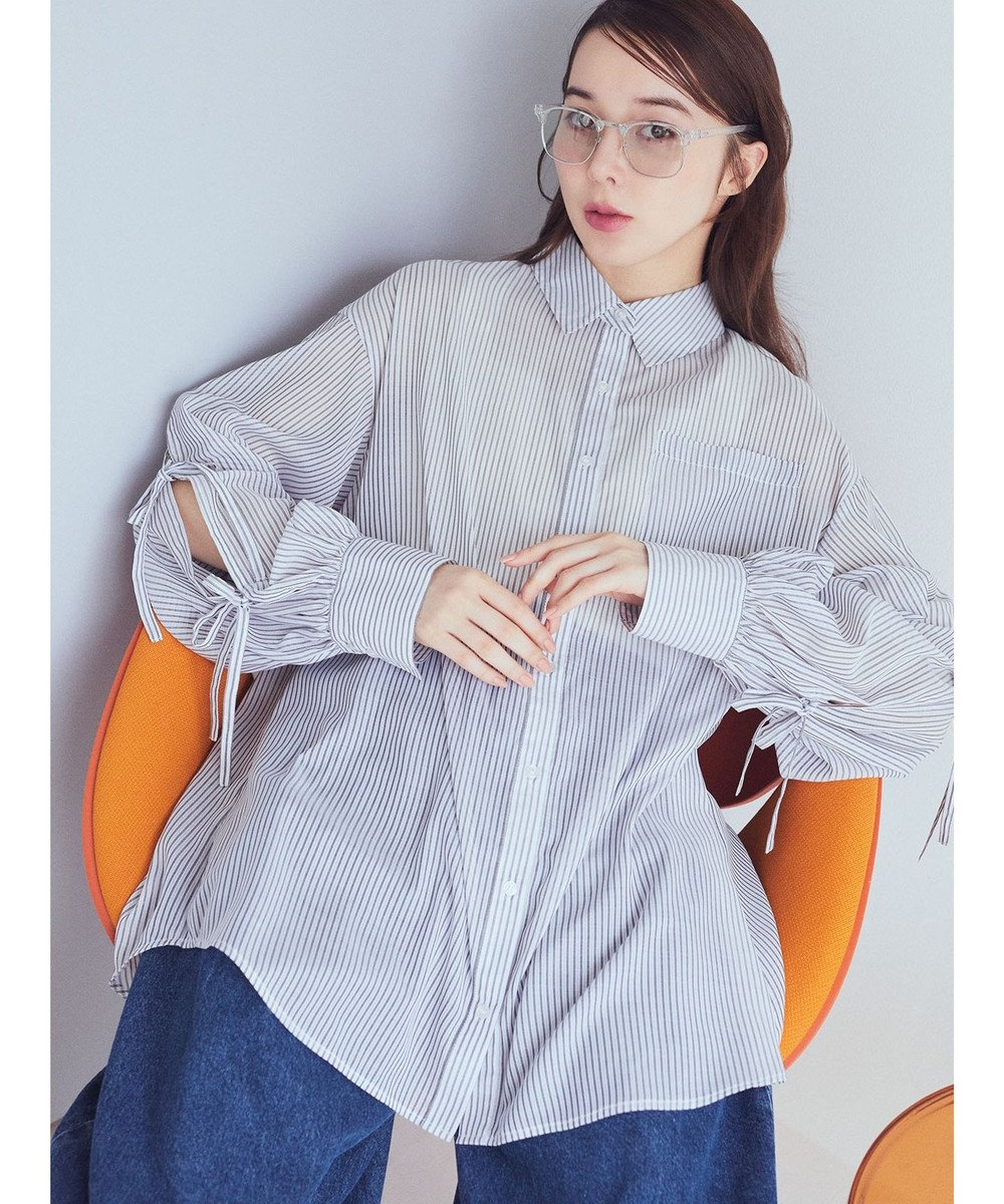 earth music&ecology 袖スリットリボンロングシャツ 