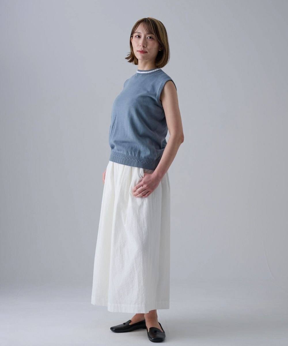 muuc 〈細番手の高級綿糸コットンコーマ糸〉〈洗練された繊維の滑らかな肌触り〉〈お家で洗えるニット〉模様編み ポピーの花リンクス編み ノースリーブブルオーバー 