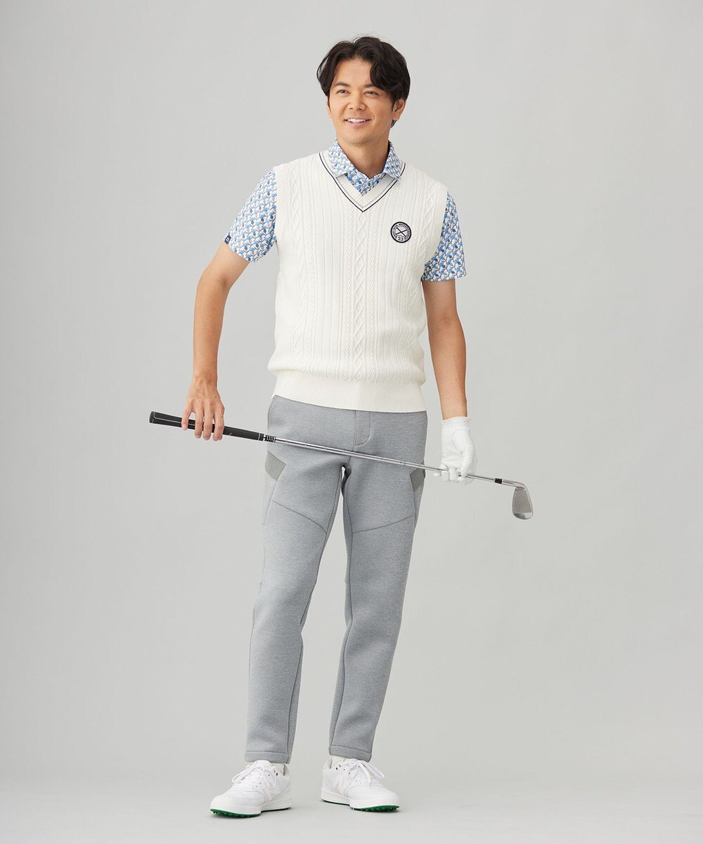 23区GOLF 【MEN】【吸水速乾/UVカット】アザミ小紋柄半袖ポロシャツ 