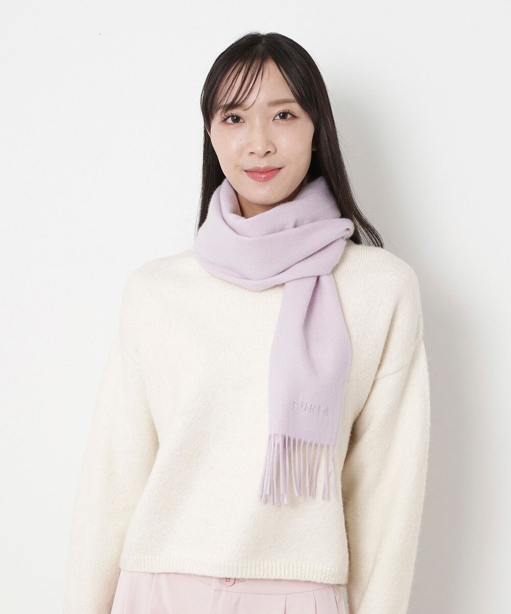 MOONBAT FURLA(フルラ）カシミヤ100％ 無地 マフラー ロゴ刺繍 手洗いOK 