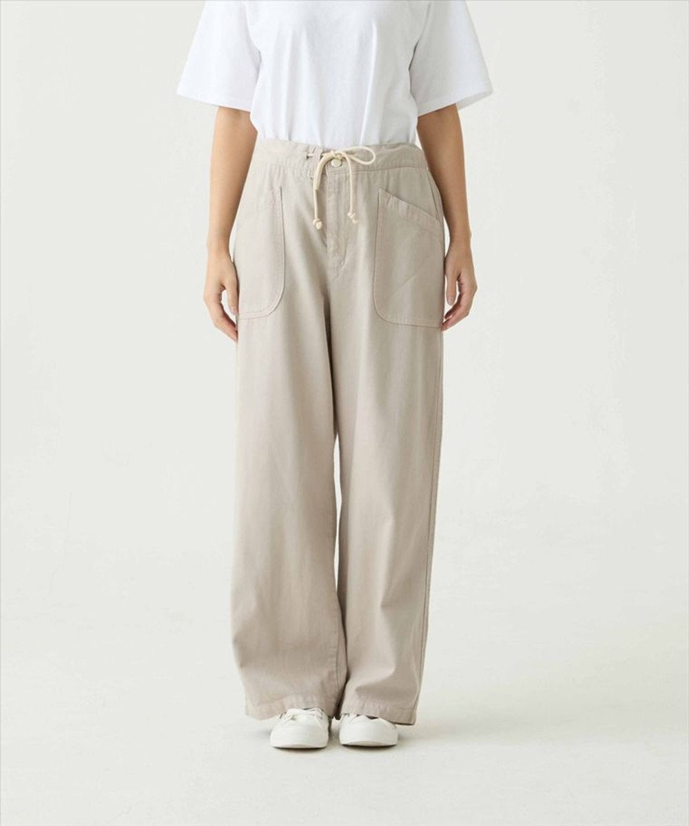 caqu color linen easy wide カラーコットンリネンウエストゴムワイドストレート 