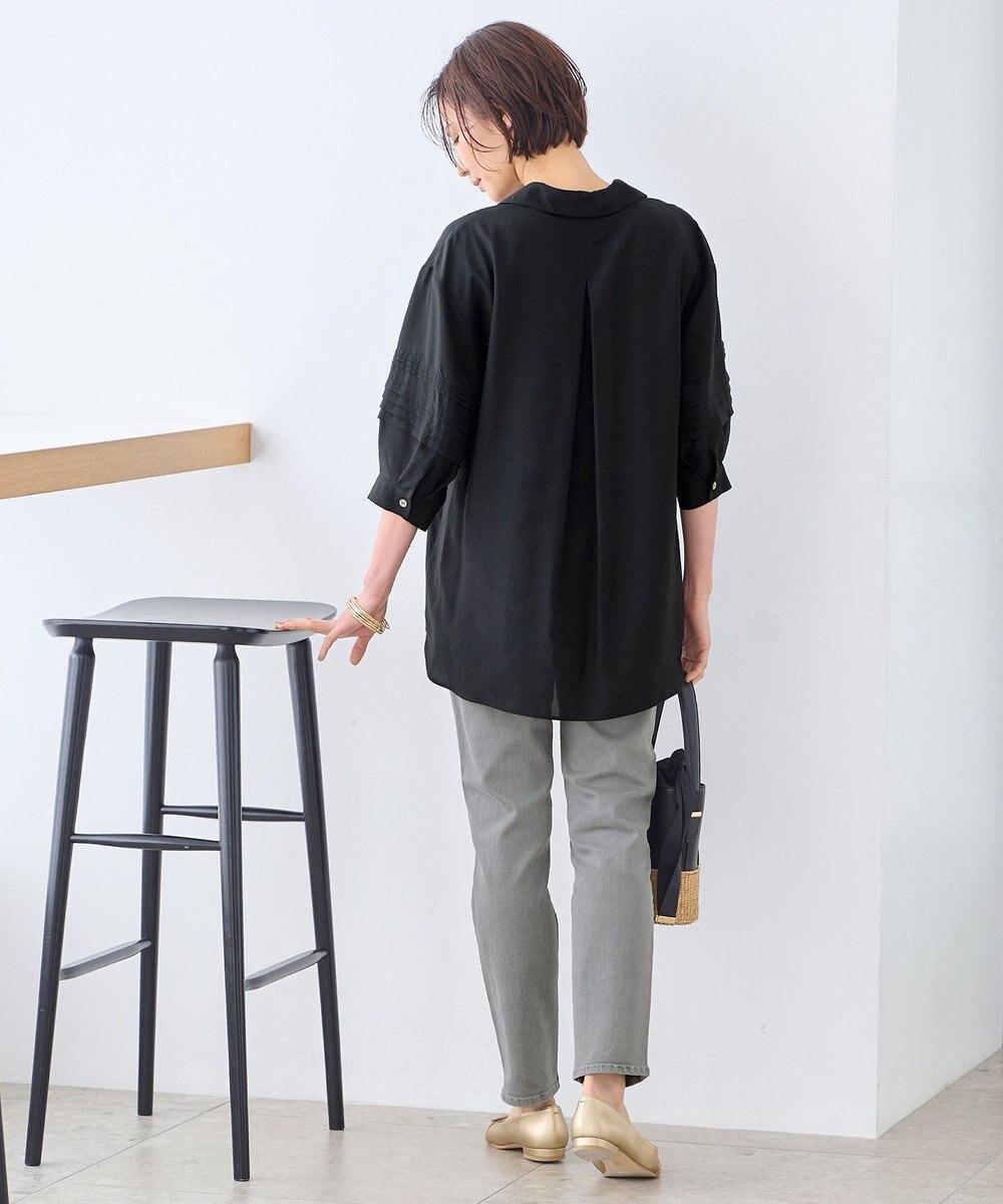 自由区 L 【洗える】ピンタックスリーブ ブラウス 