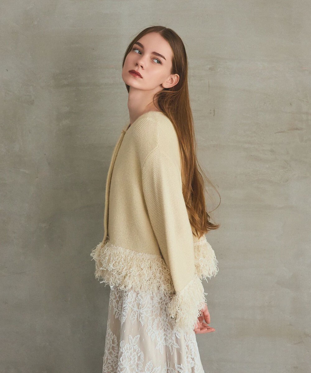 GRACE CONTINENTAL ラメフェザーフリンジカーディガン 