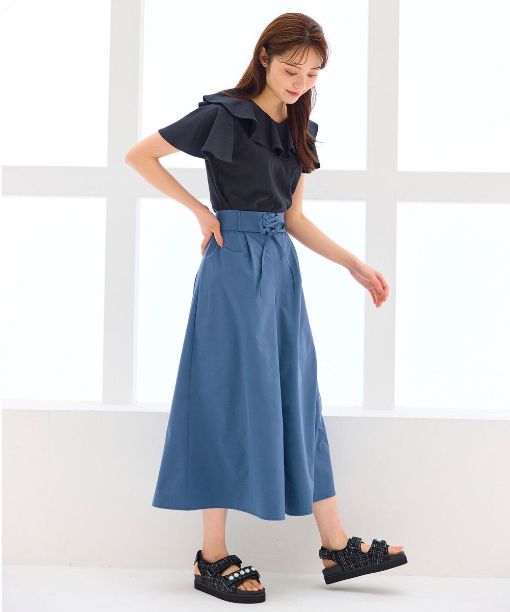 Feroux 【洗える・汗ジミが目立たない】ラッフル襟Tシャツ 