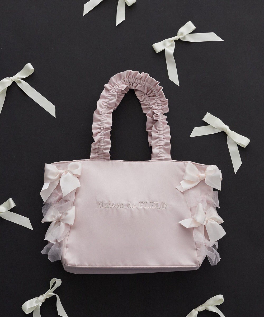 Maison de FLEUR リボンギャザーハンドルトートバッグ 