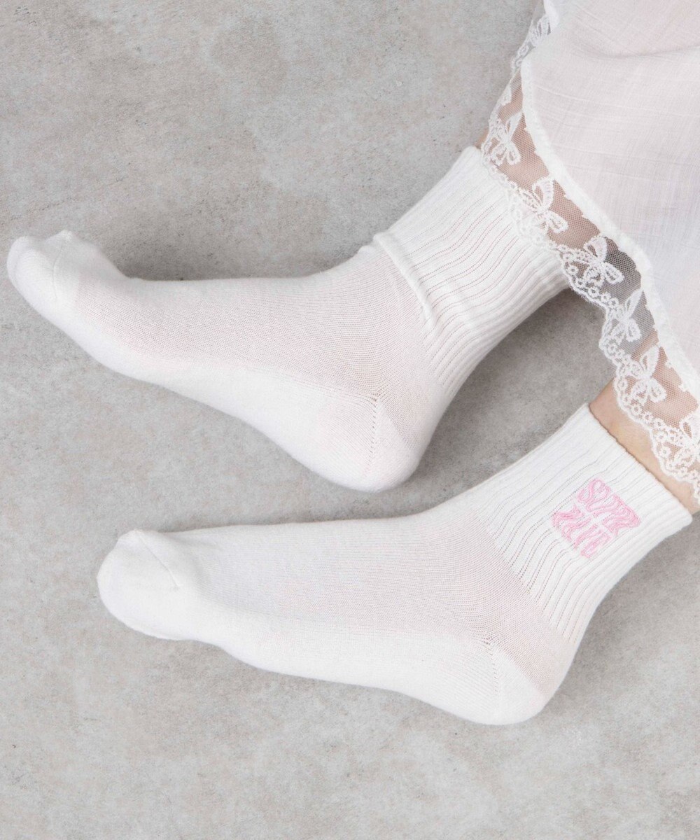 WEGO 底パイル刺繍デザインソックス（丈14㎝） 
