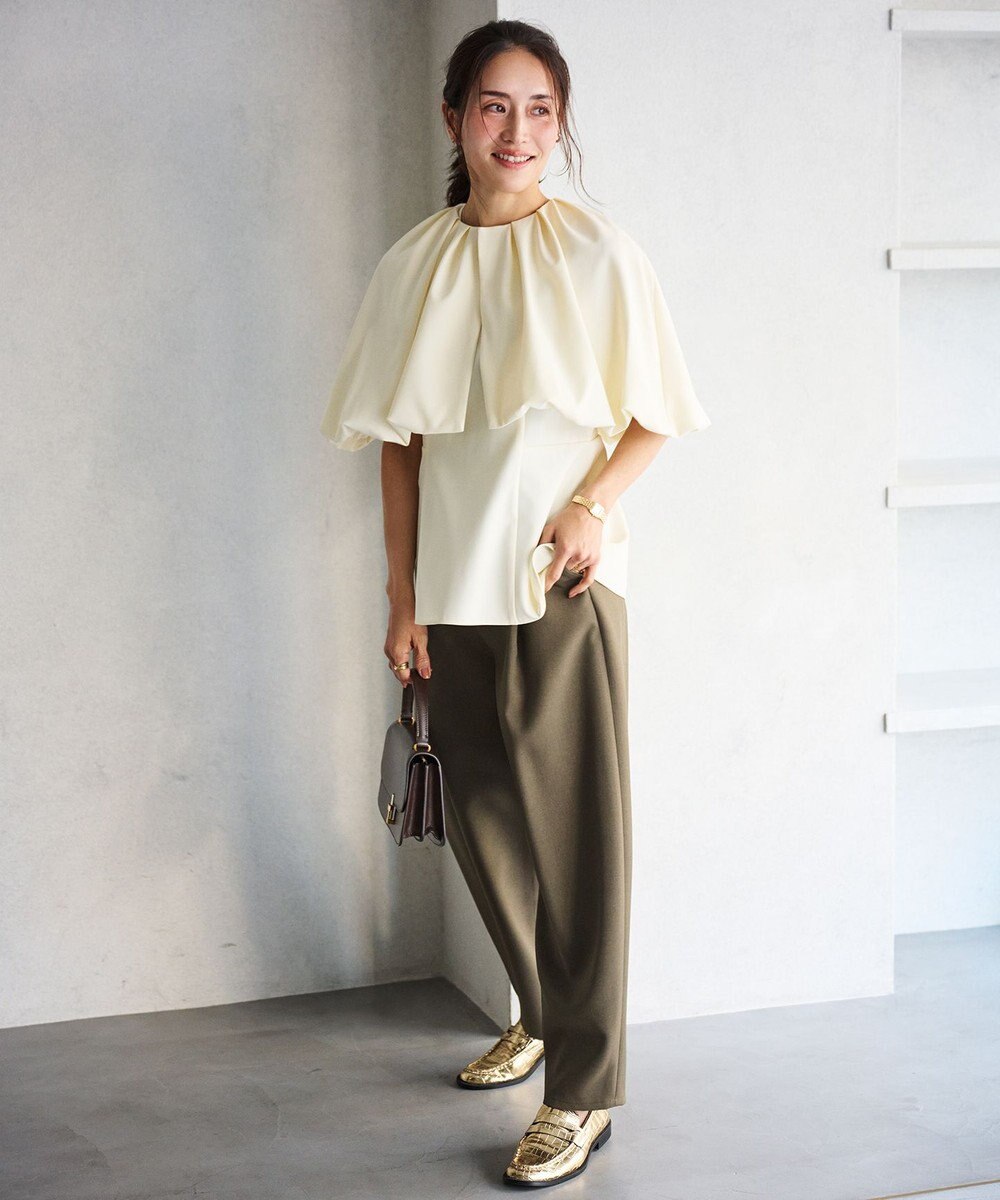 #Newans ＜亀恭子さんコラボ＞取り外し可能ケープ付きペプラムブラウス 