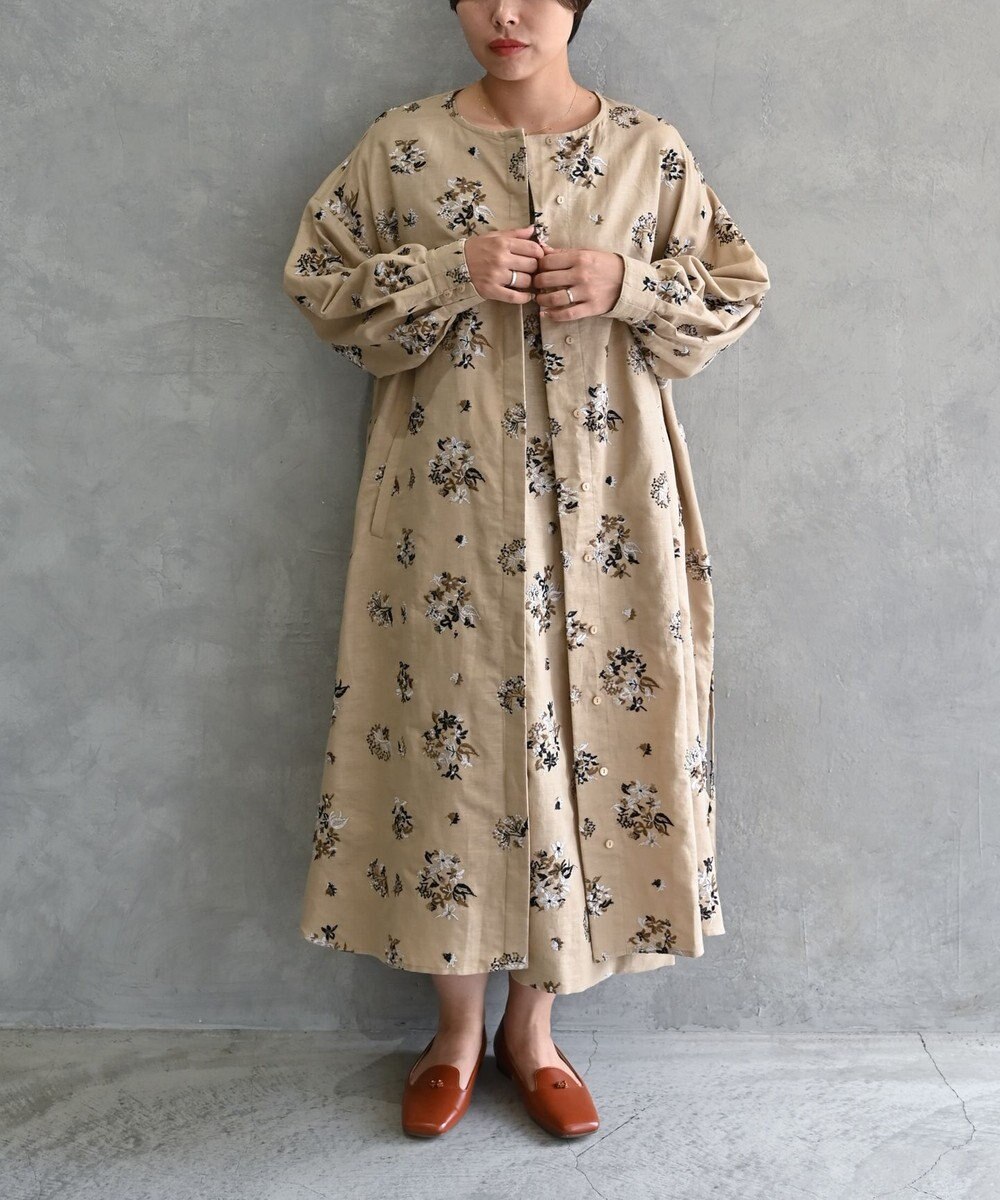 muuc 〈2WAY〉〈コットン×リネン〉〈高品質なドライタッチ生地〉〈遠州織物の工場で織られた上質なコットン生地〉野小花刺繍 羽織り＆ワンピースドレス 