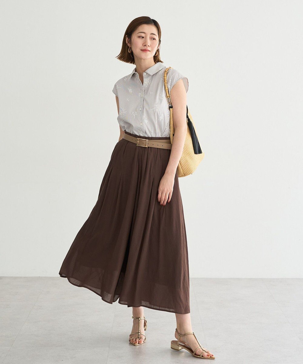 YECCA VECCA ストライプ柄フラワー刺繍シャツ 