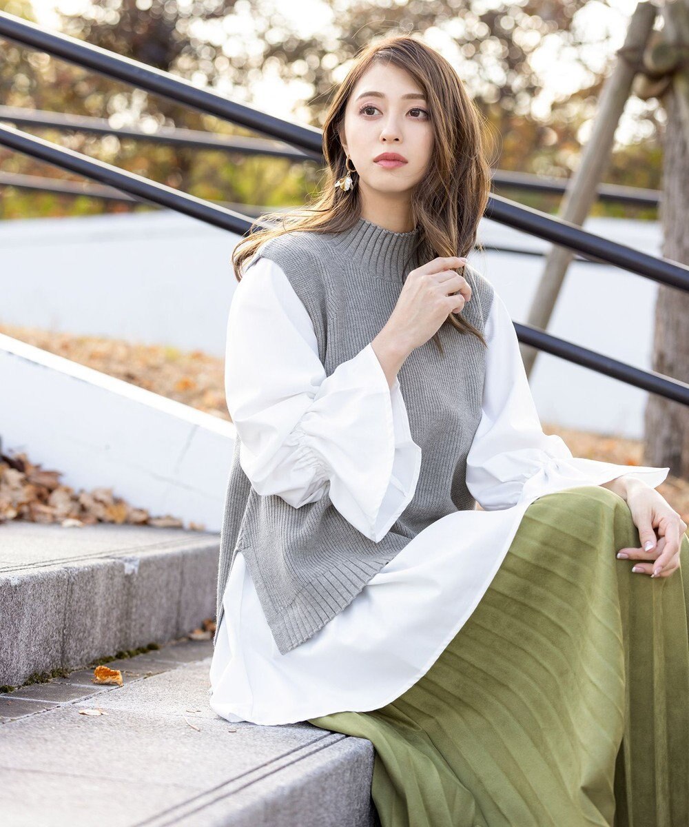 Tiaclasse L 【洗える】着回し自在のニットベスト＆フレア袖チュニックセット 