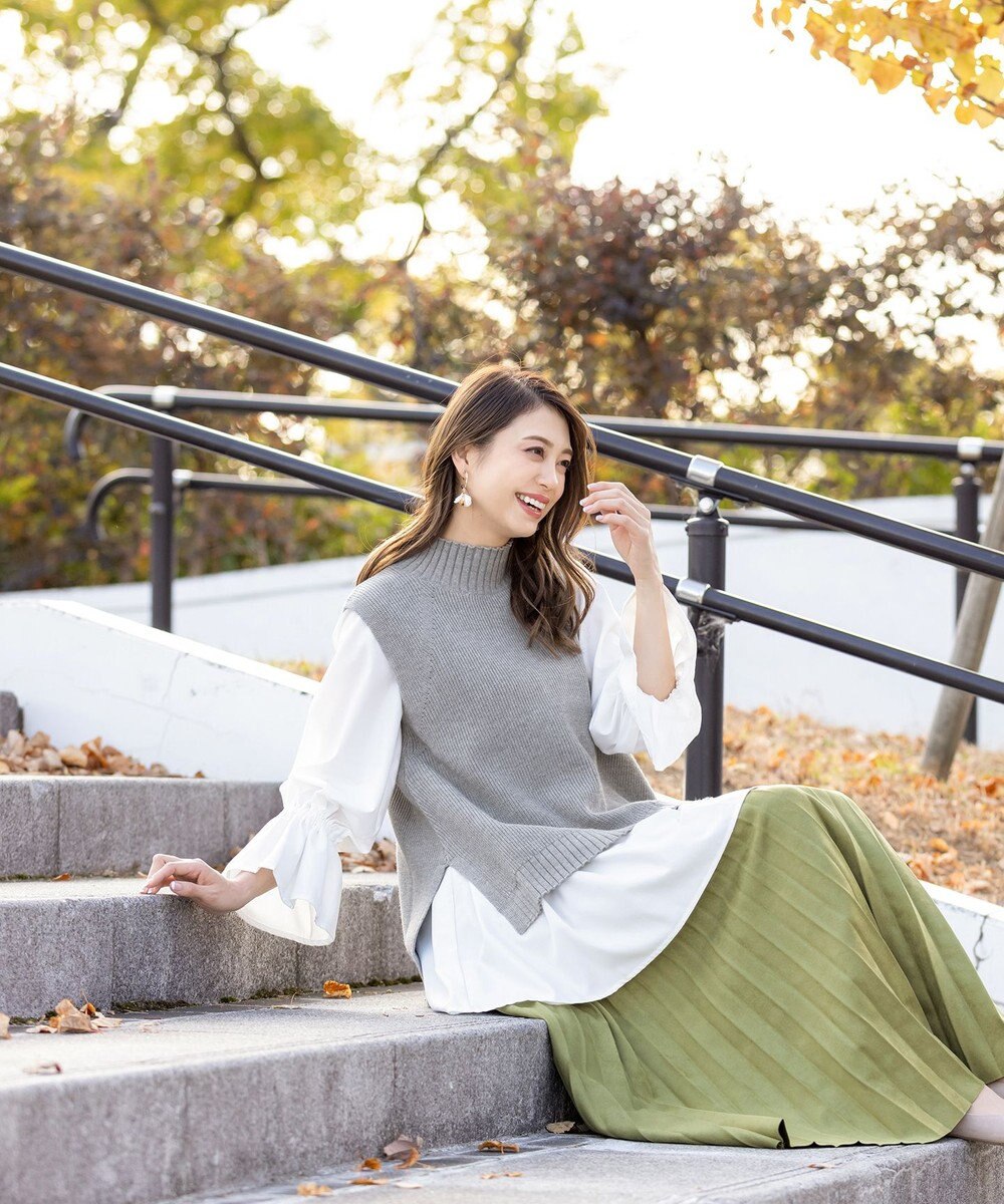 Tiaclasse L 【洗える】着回し自在のニットベスト＆フレア袖チュニックセット 