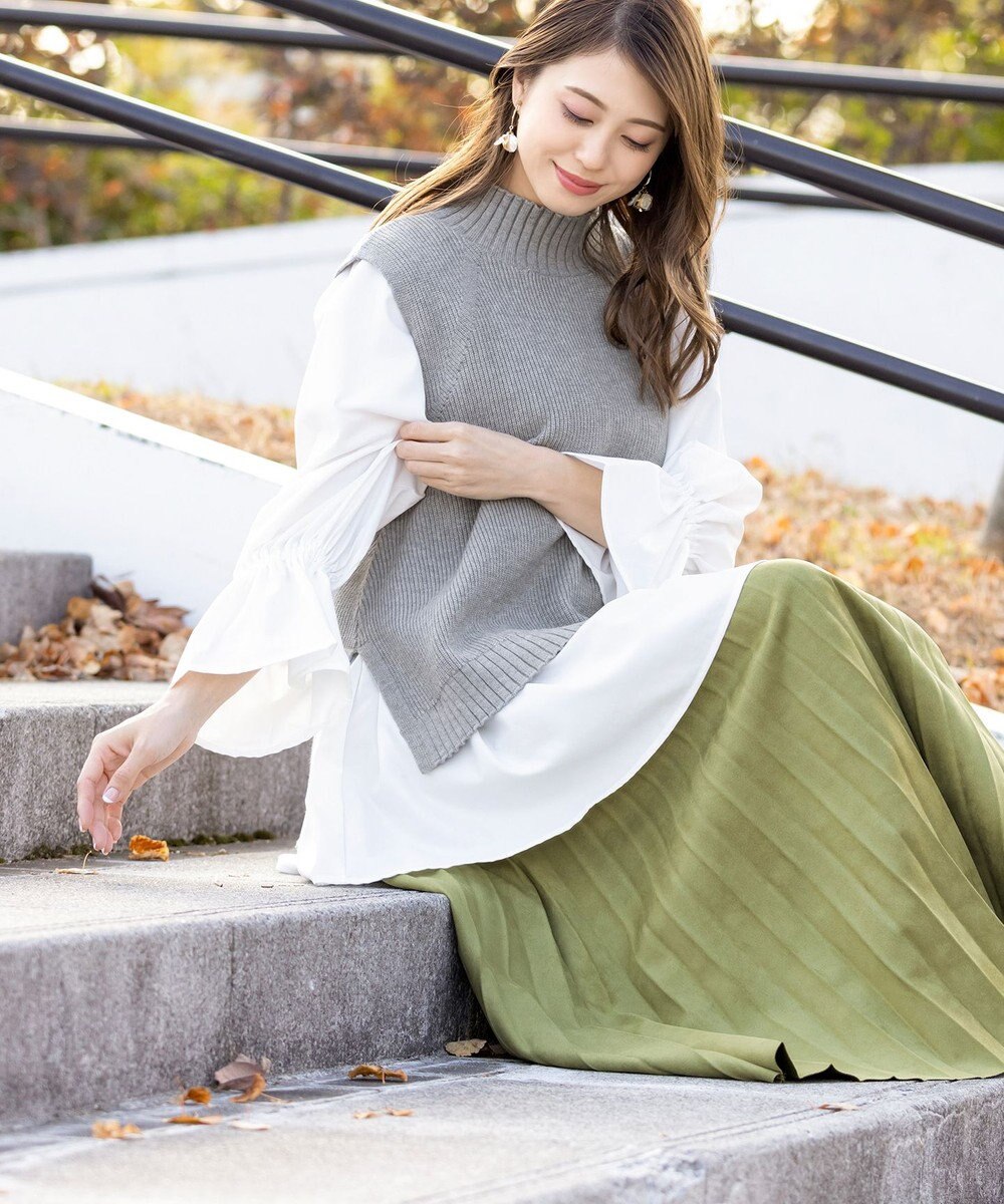 Tiaclasse L 【洗える】着回し自在のニットベスト＆フレア袖チュニックセット 