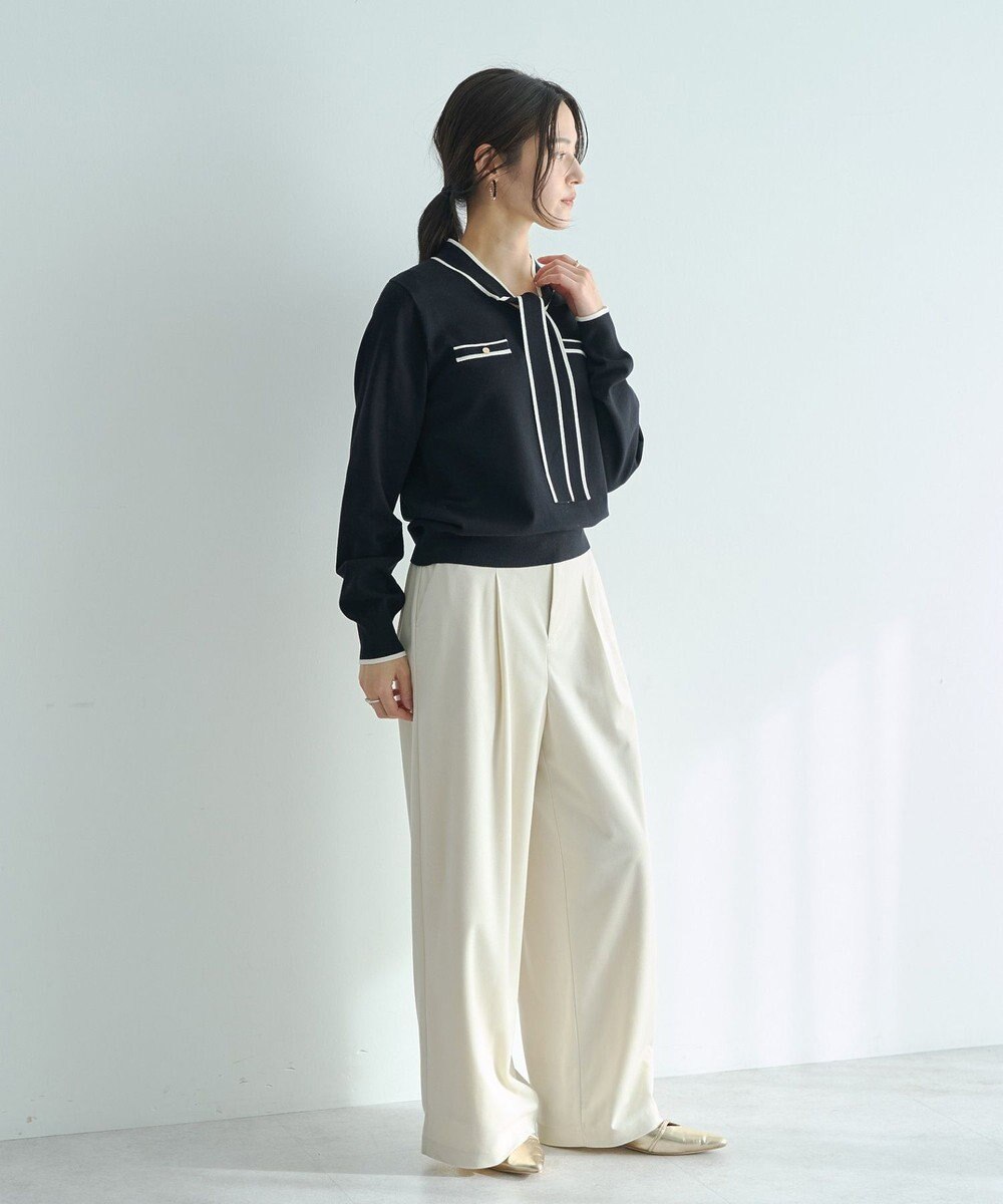 YECCA VECCA ベルテッドカルゼ起毛ワイドパンツ 