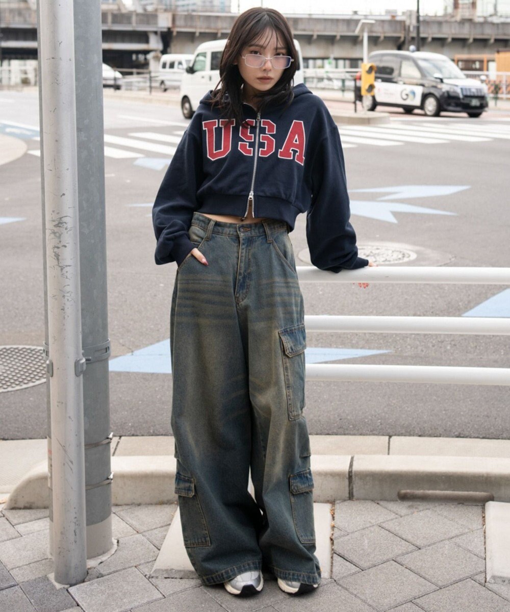 WEGO グラフィックショートZIPパーカー 