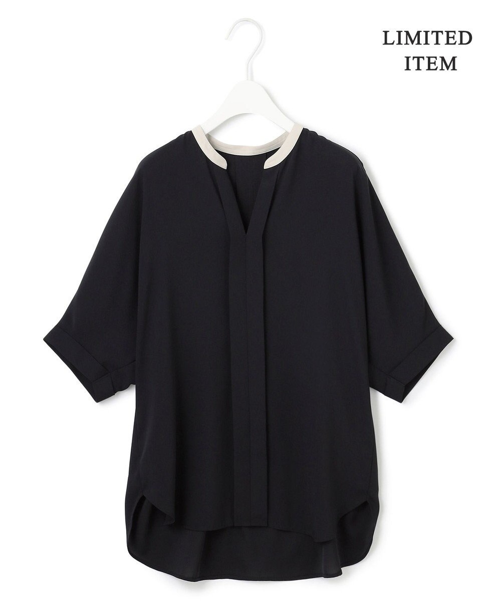 ICB 【人気のため新色追加・WEB限定・接触冷感・UVケア・速乾・洗える】BackSatinAmunzen 5分袖キーネックブラウス 