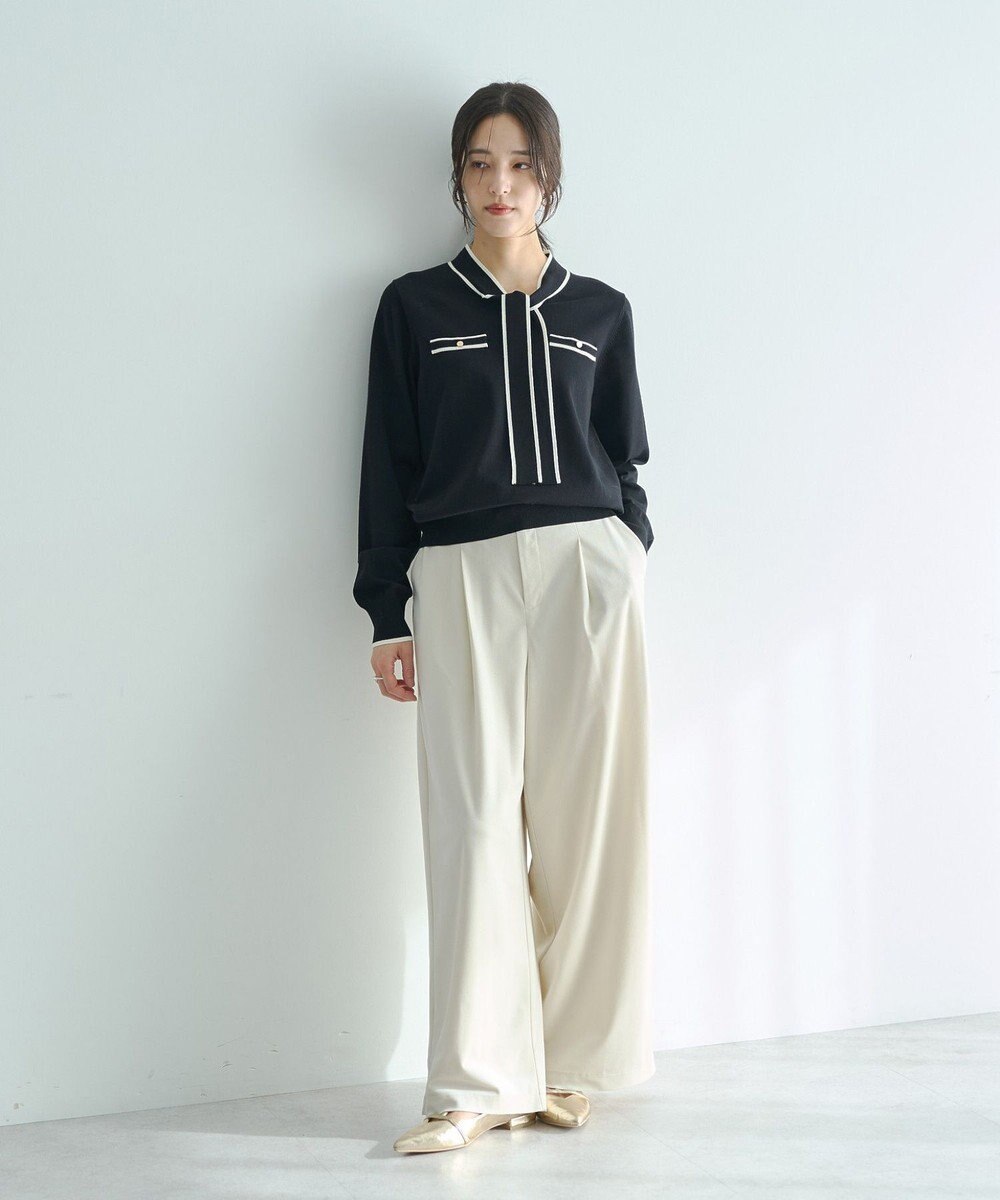 YECCA VECCA ベルテッドカルゼ起毛ワイドパンツ 