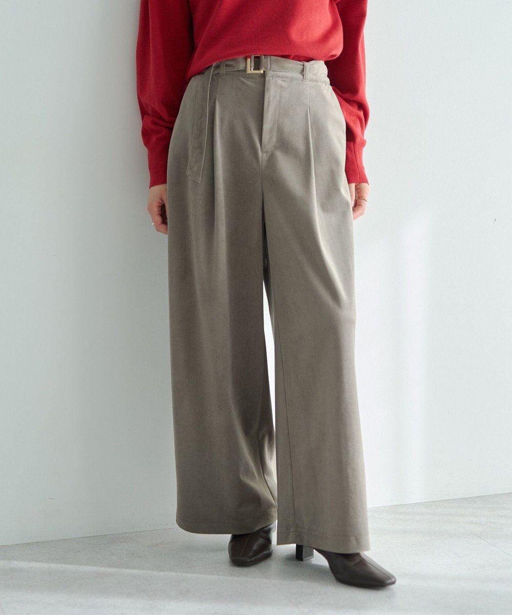 YECCA VECCA ベルテッドカルゼ起毛ワイドパンツ 