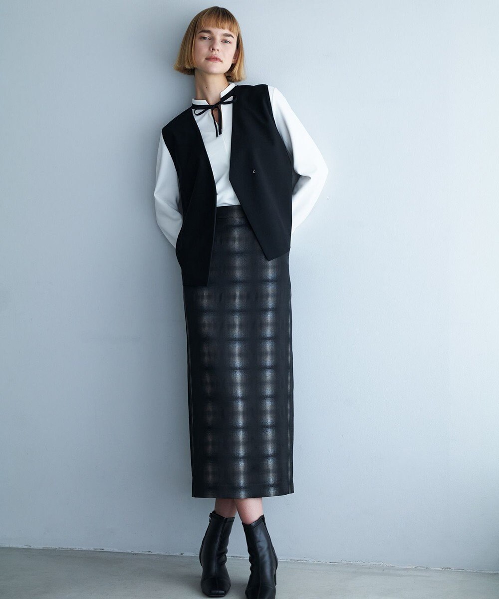 ICB 【洗える】シャイニーオンブレーチェック ストレートスカート 