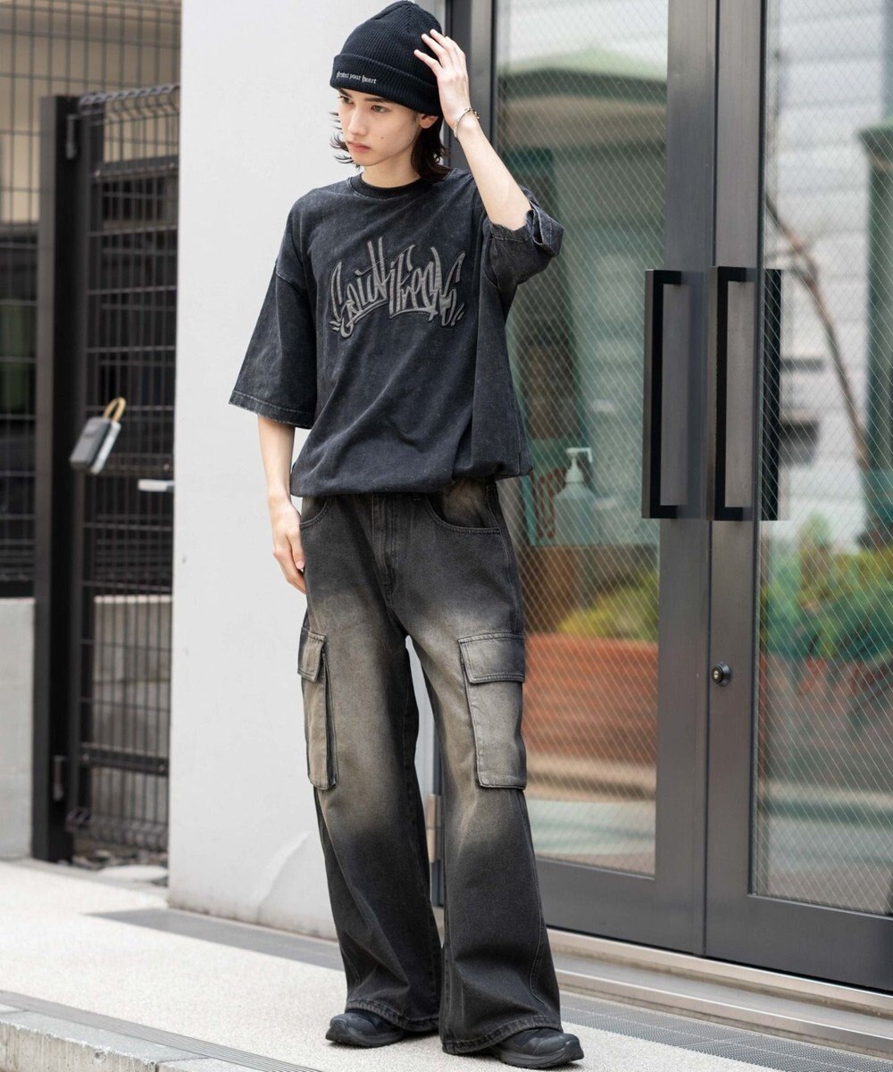 WEGO ローライズバギーフレアデニムカーゴパンツ 