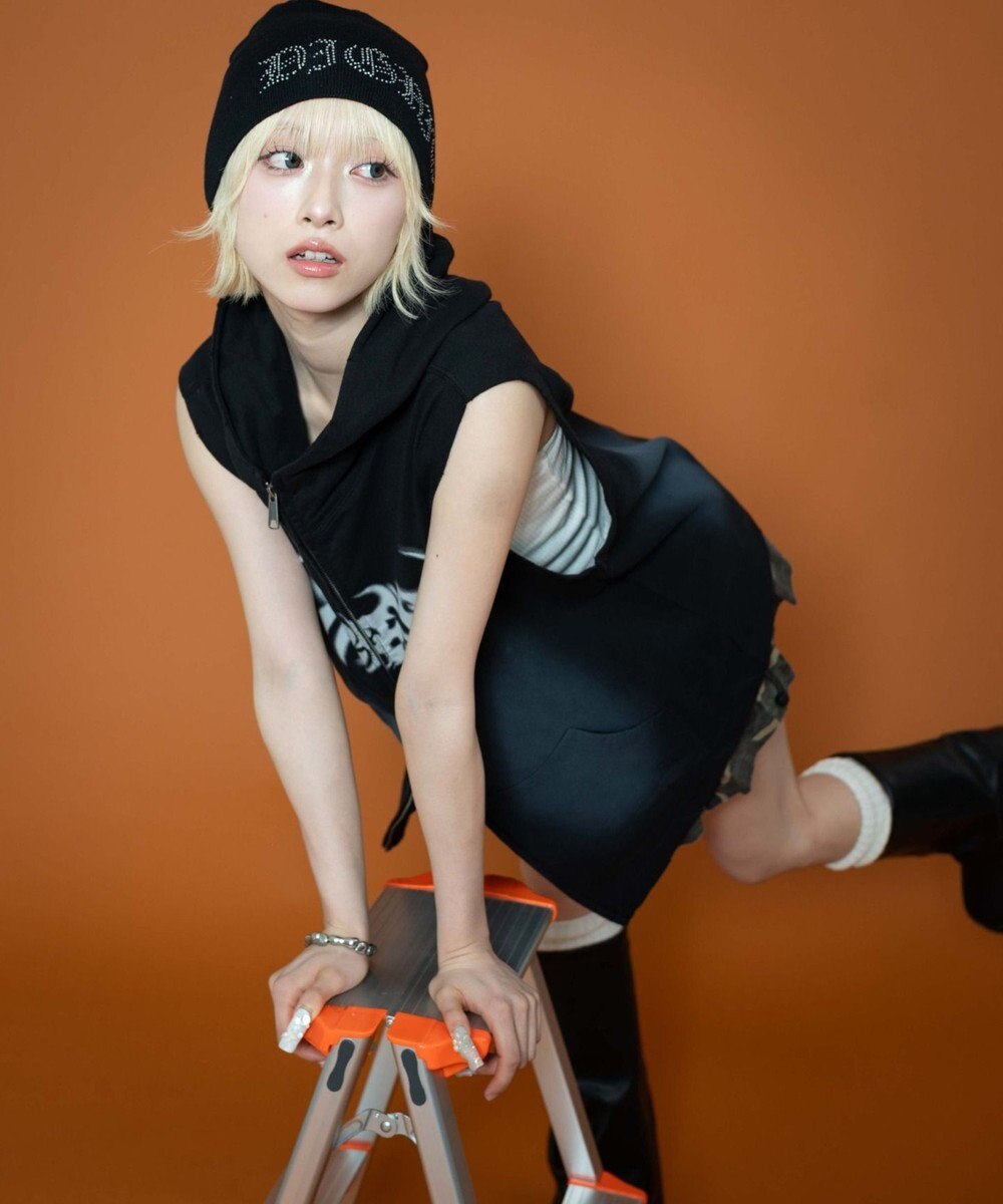 WEGO ノースリーブグラフィックZIPパーカー 