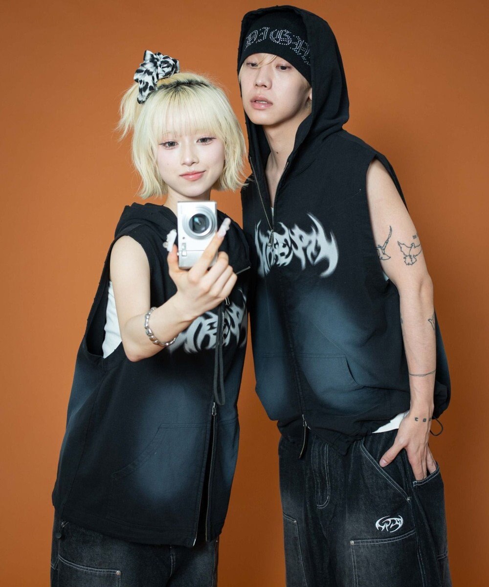 WEGO ノースリーブグラフィックZIPパーカー 