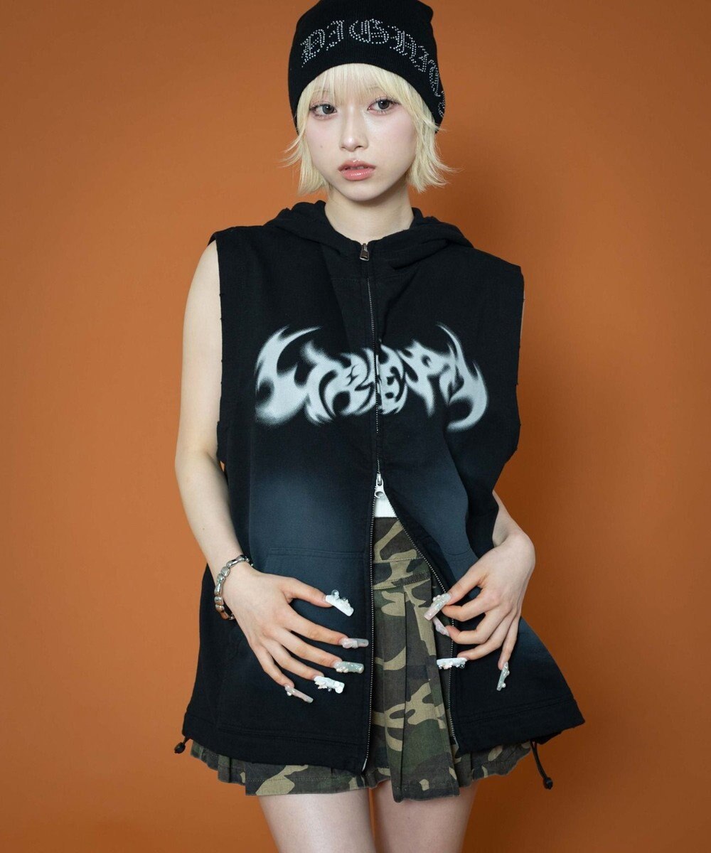 WEGO ノースリーブグラフィックZIPパーカー 