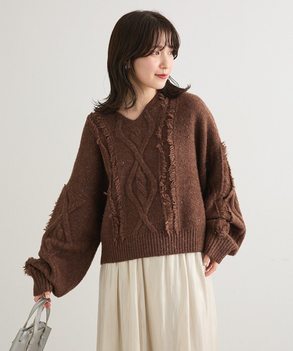 Green Parks ■ＥＳＣＡＲ　フリンジケーブルポップコーンニット 