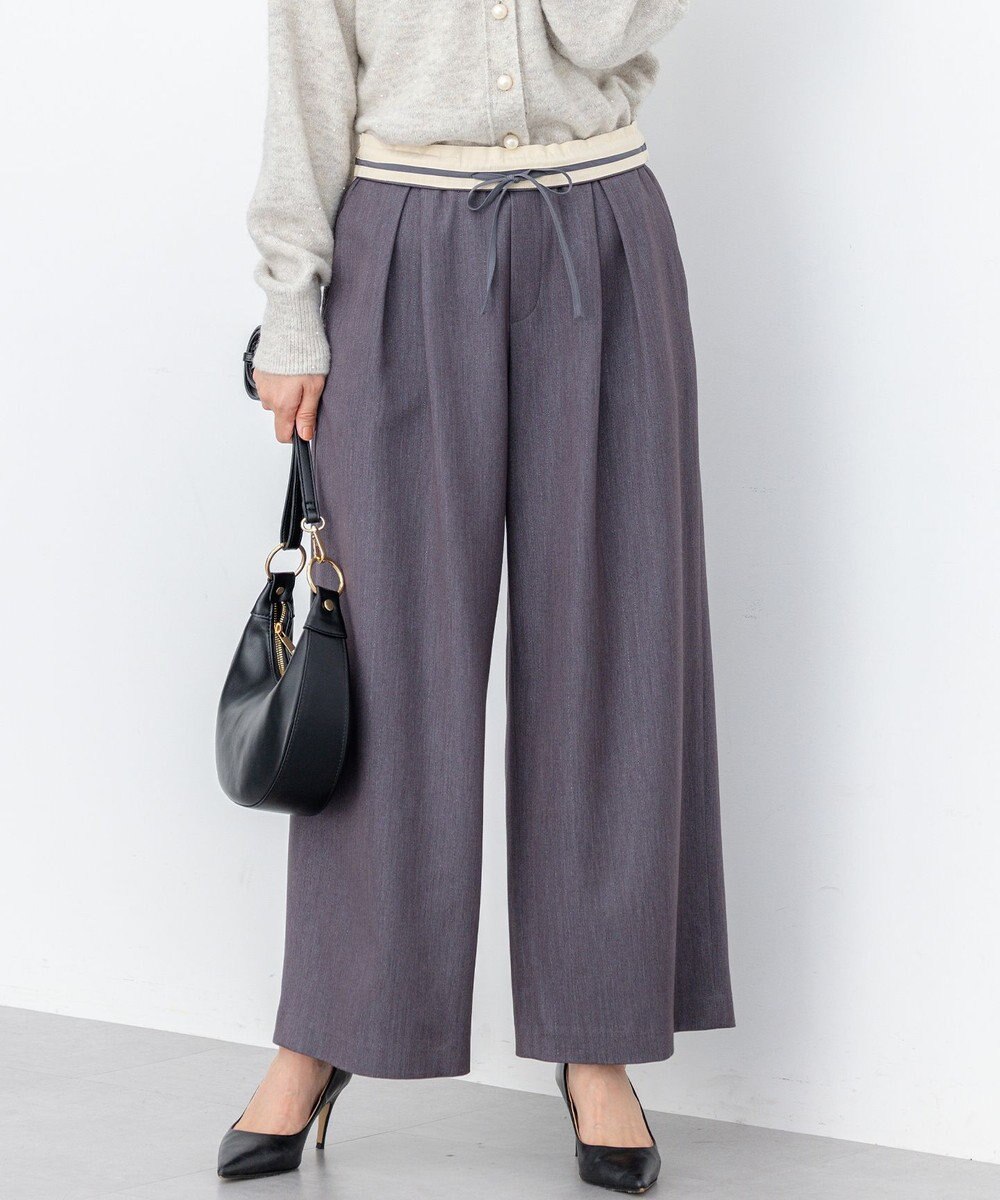 組曲 L 【加藤ローサさん着用】ラメストライプ ワイドパンツ 