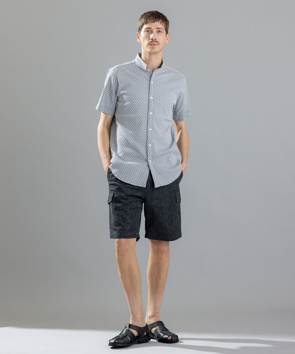 JOSEPH HOMME トライジャガードストレッチ   ウイングカラー半袖シャツ 