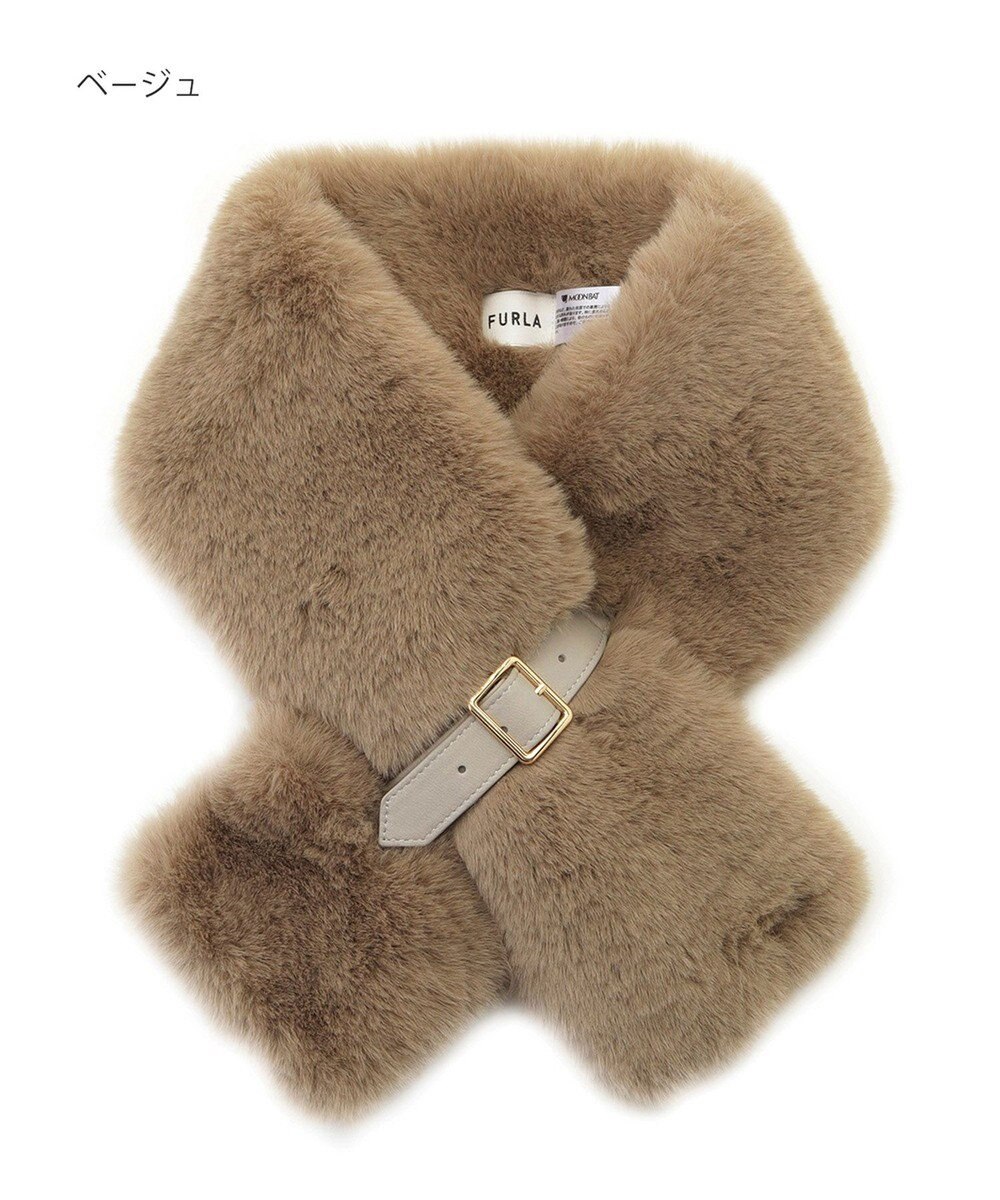 MOONBAT 【大人百花1月号掲載】FURLA フェイクファーマフラー ベルト差し込み ファーティペット ロゴプレート付 