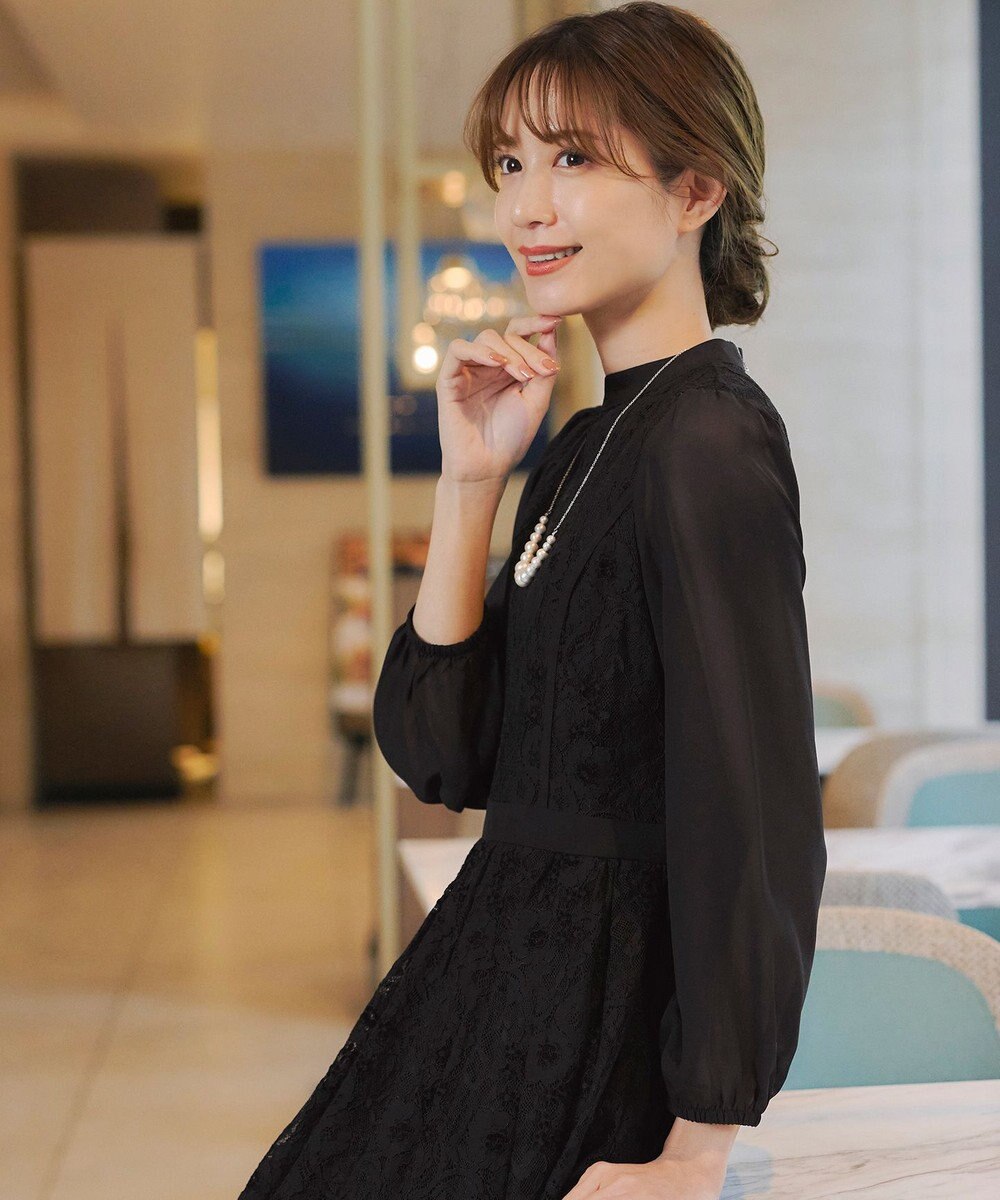 Tiaclasse 【洗える】レースコンビフレアワンピース 